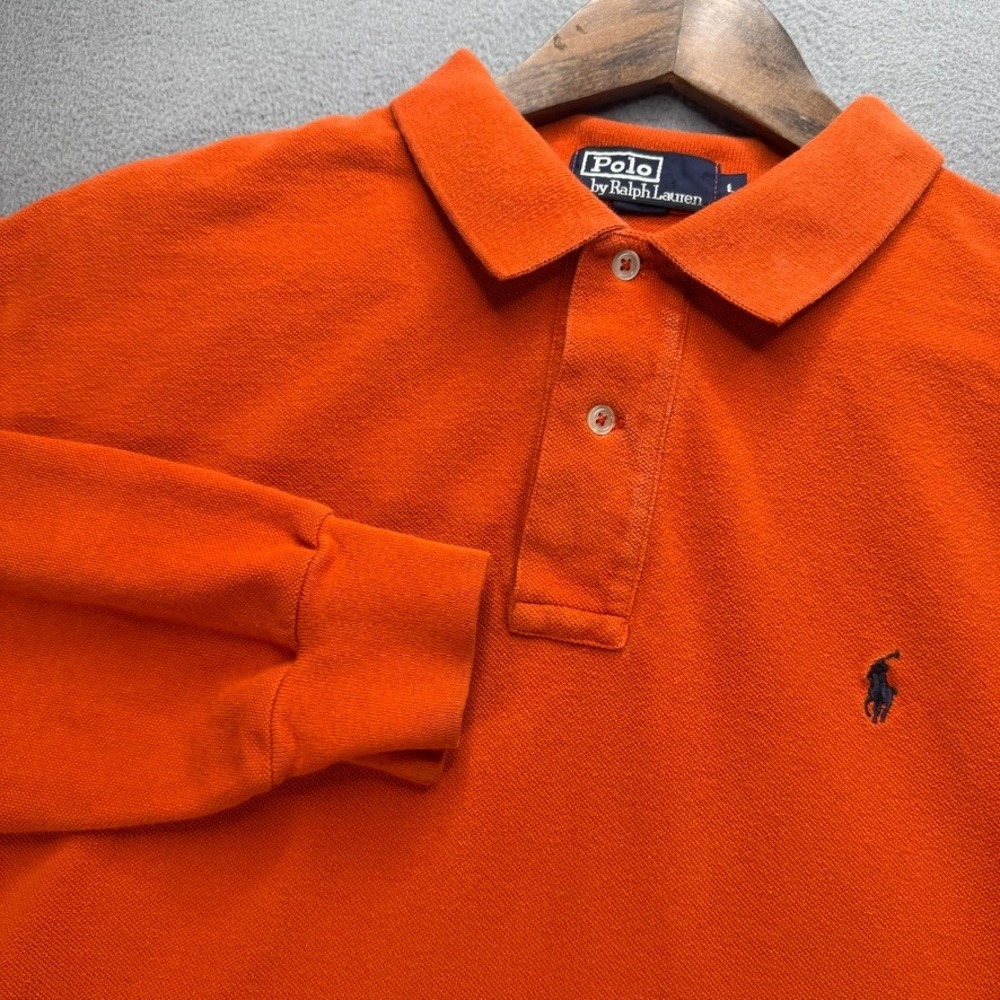 Polo Ralph Lauren Long Sleeve Polo Shirt Regular Fit Large Orange Pique Cotton